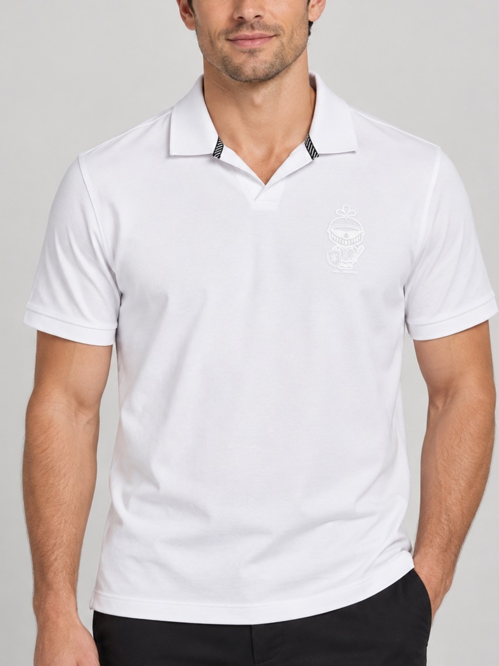 Karl Lagerfeld Paris Men’s White Logo Knight Polo collar Shirt size medium NWT